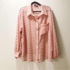 ASOS DESIGN Women Blush Pink Sheer Clip Dot Oversized Button Down Shirt US 14